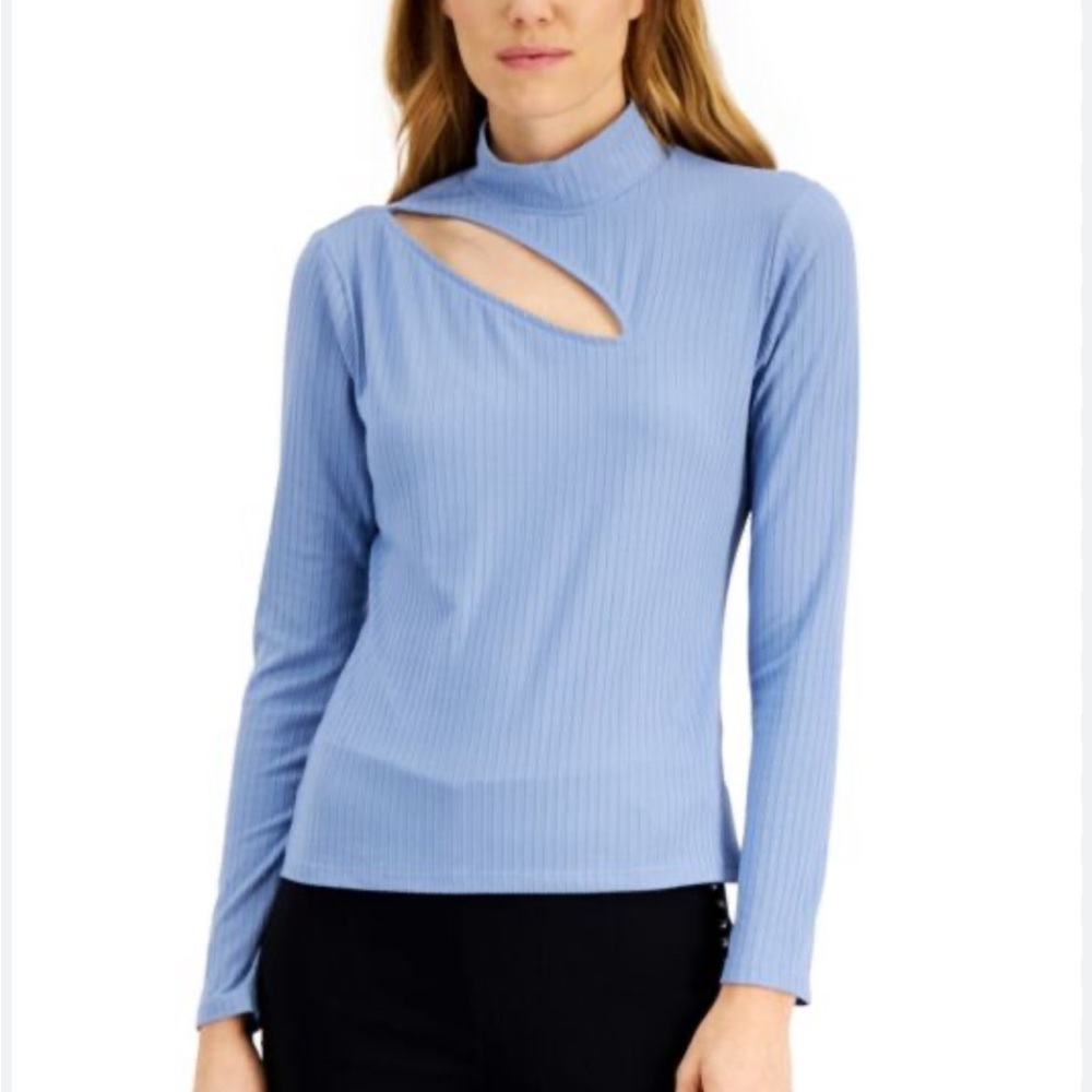 INC Asymmetrical-Cutout Ribbed long sleeve Top